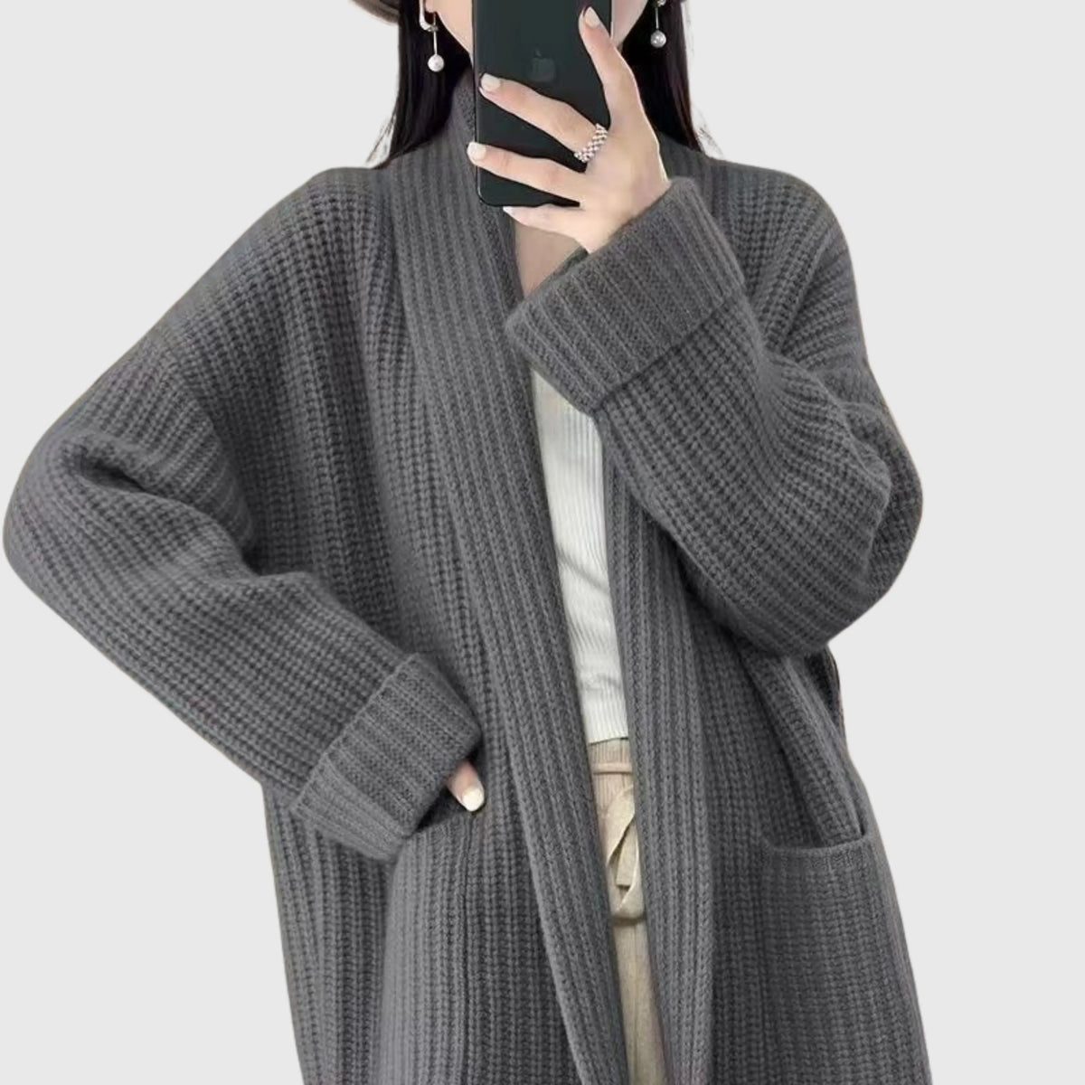 Ianthe | Women's Cosy Waffle-Knit Cardigan with Notched Lapels for Winter