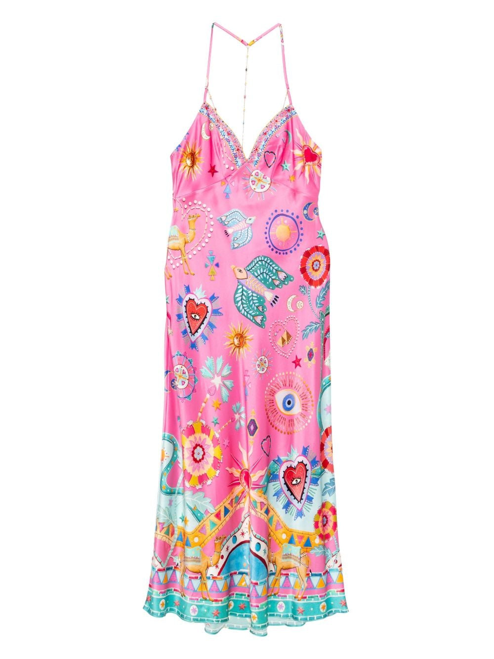 Chain-Detail Satin Slip Midi Dress
