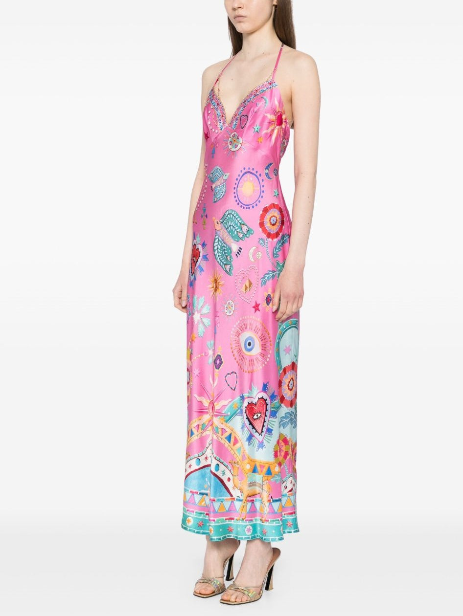 Chain-Detail Satin Slip Midi Dress