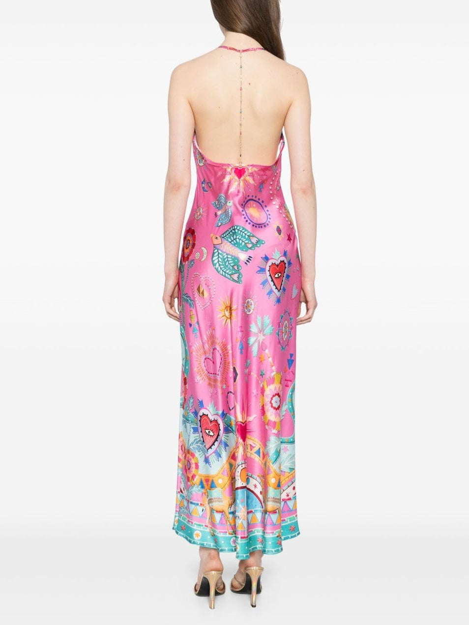 Chain-Detail Satin Slip Midi Dress
