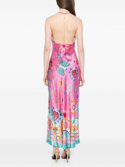 Chain-Detail Satin Slip Midi Dress