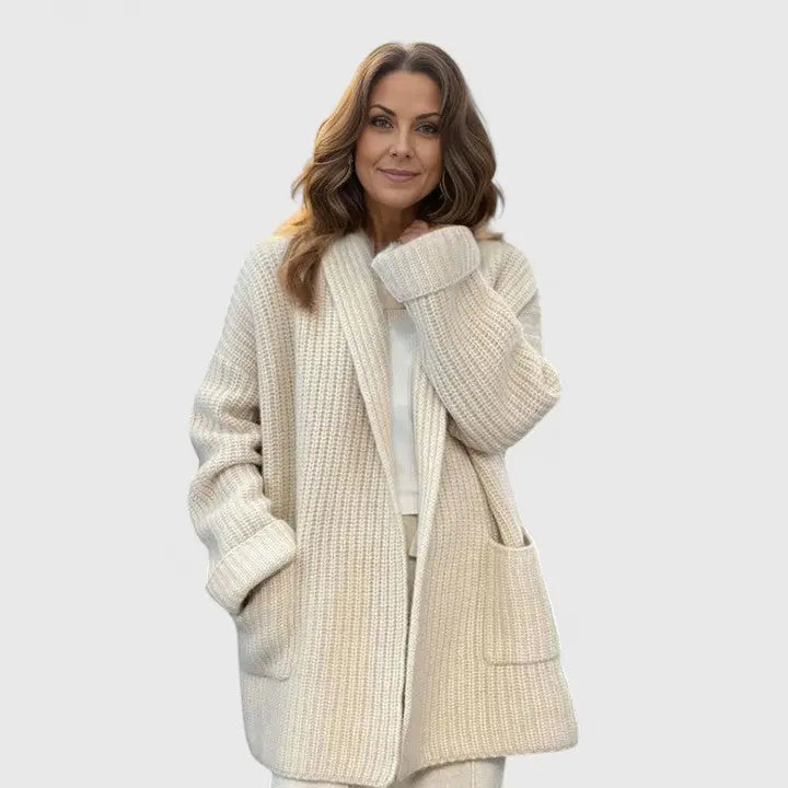 Ianthe | Women's Cosy Waffle-Knit Cardigan with Notched Lapels for Winter