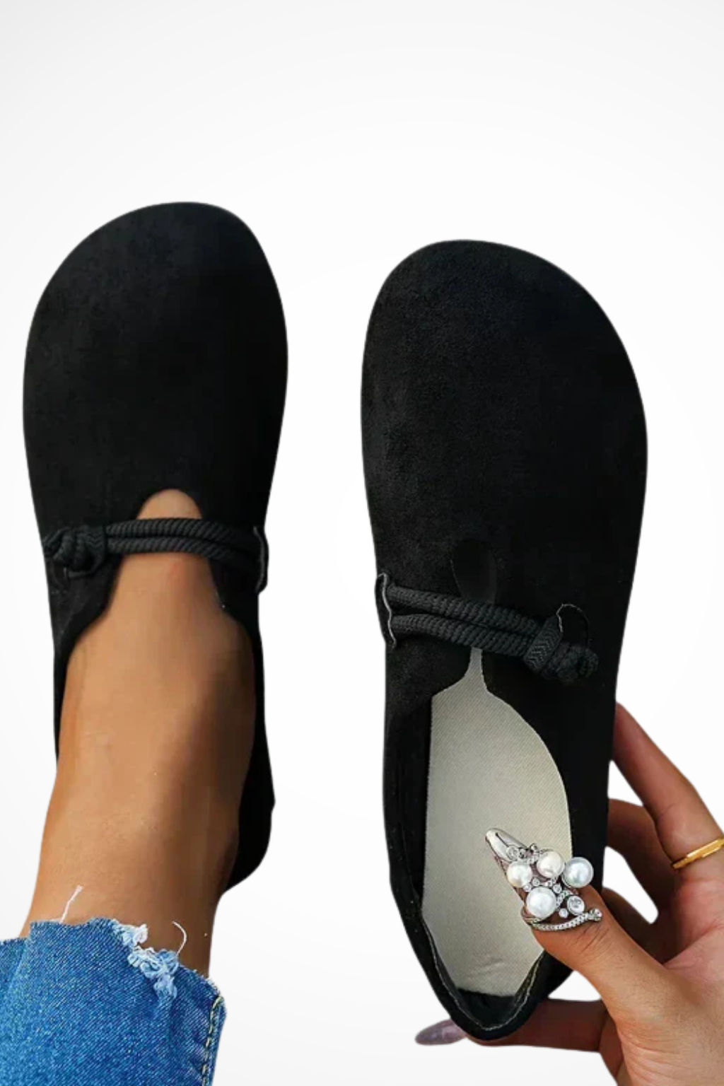 Joanna | Women's Round-Toe Suede Ballet Flats with Rope Tie