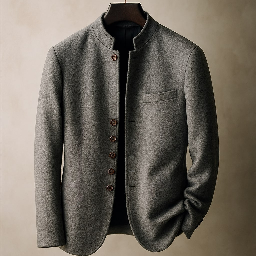 Wool Jacket with a Sleek Straight Collar