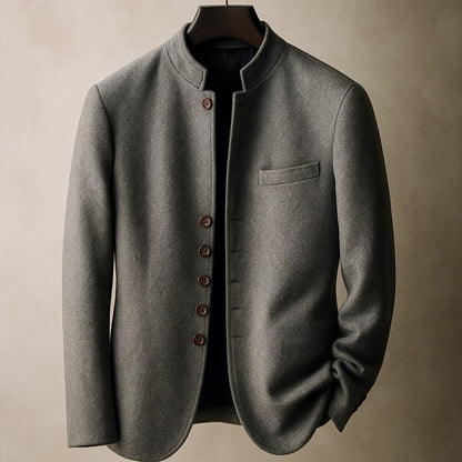 Wool Jacket with a Sleek Straight Collar