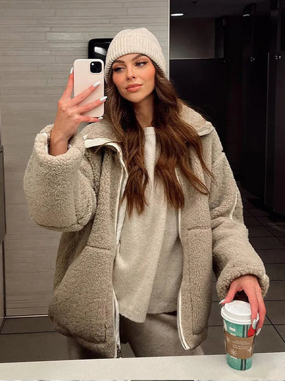 Paige | Women's Cosy Relaxed-Fit Teddy Zip-Up Jacket for Winter