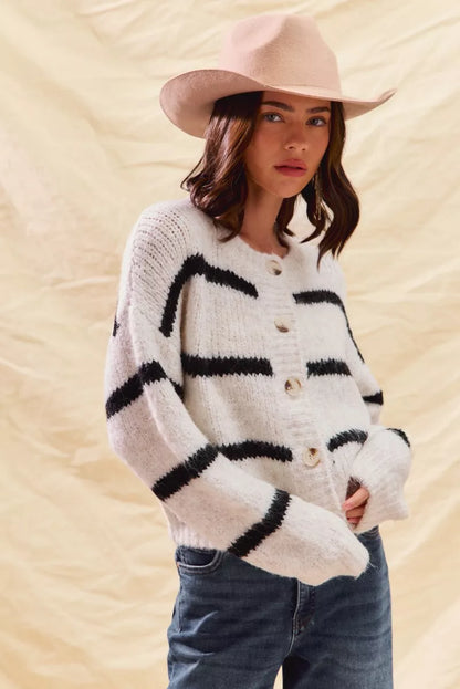 Polly | Women's Cosy Striped Button-Down Winter Cardigan