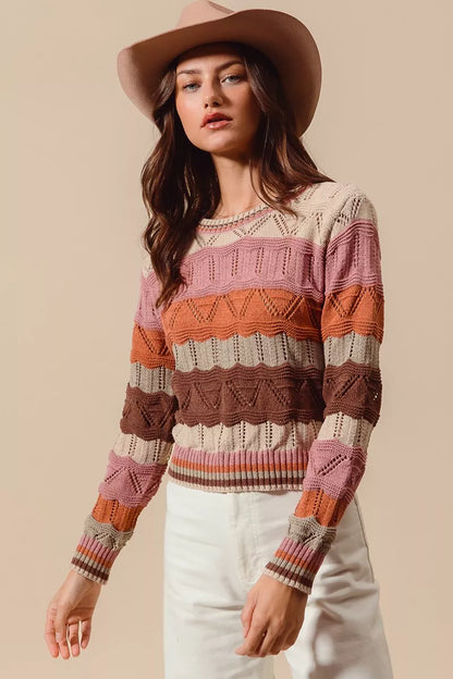 Jamie | Women's Cosy Striped Longline Knit Jumper for Winter