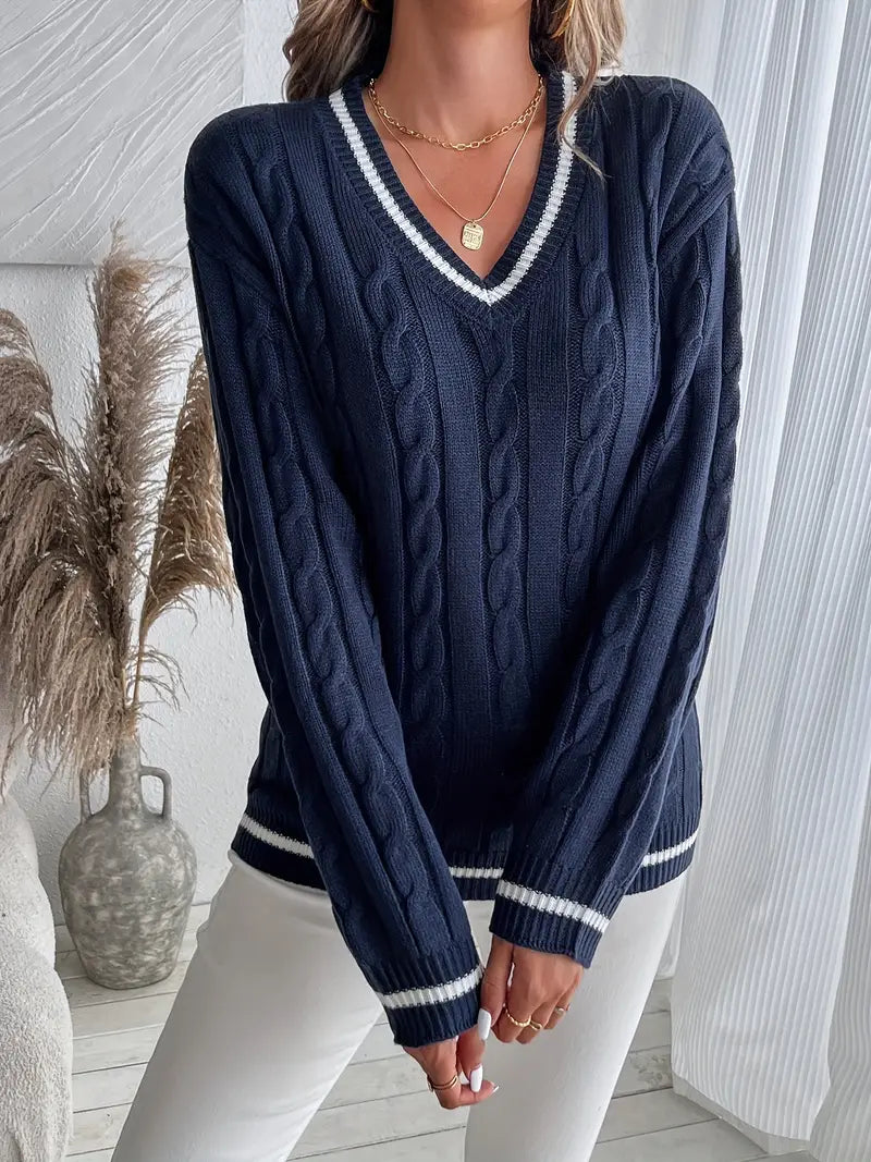 Alison | Women's Cosy V-Neck Cable-Knit Jumper for Winter