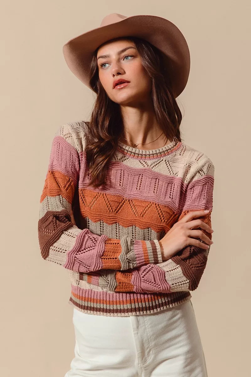 Jamie | Women's Cosy Striped Longline Knit Jumper for Winter