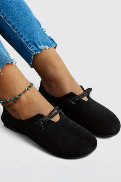 Joanna | Women's Round-Toe Suede Ballet Flats with Rope Tie