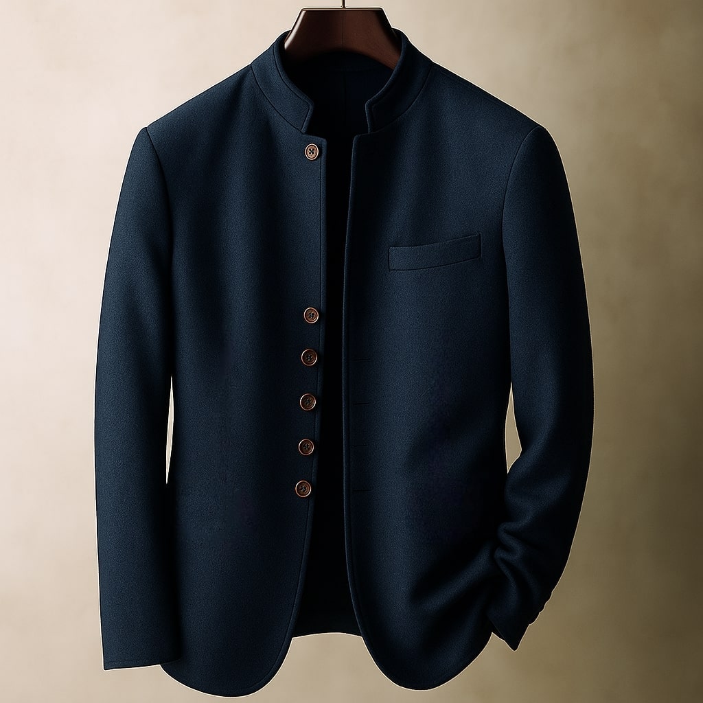 Wool Jacket with a Sleek Straight Collar