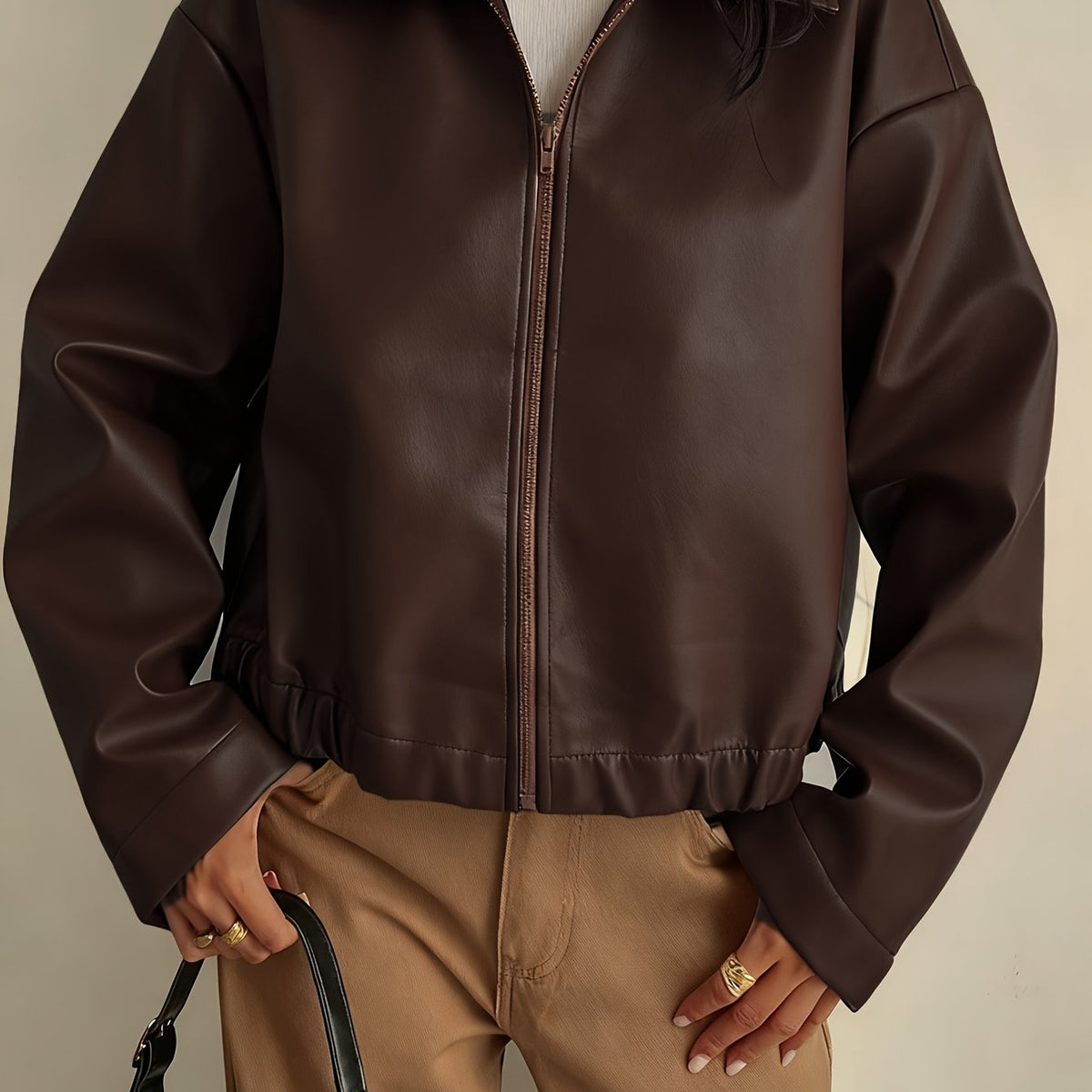 Gwenda | Women's Leather-Look Cropped Shirt-Collar Jacket