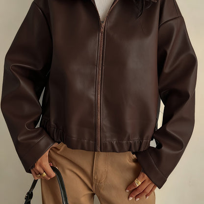 Gwenda | Women's Leather-Look Cropped Shirt-Collar Jacket