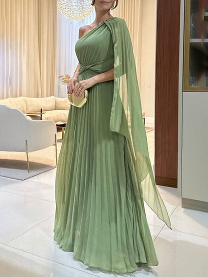 Elegant Pleated Off-the-Shoulder Flowing Maxi Dress