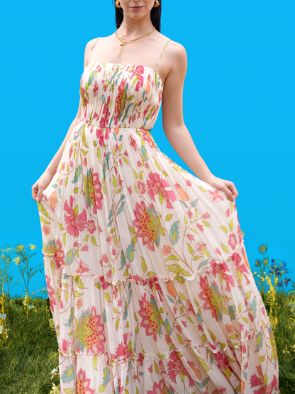Hand-Drawn Print Striking Tube Maxi Dress