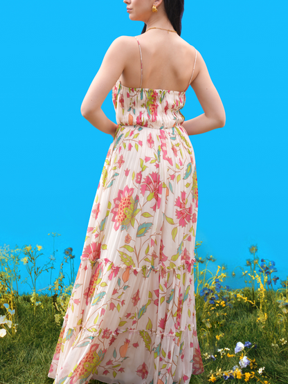 Hand-Drawn Print Striking Tube Maxi Dress