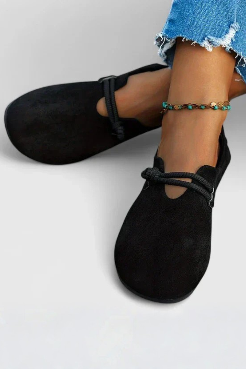 Joanna | Women's Round-Toe Suede Ballet Flats with Rope Tie