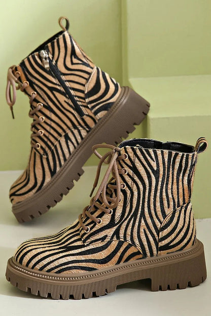 Bellona | Women's Zebra Print Lace-Up Ankle Boots