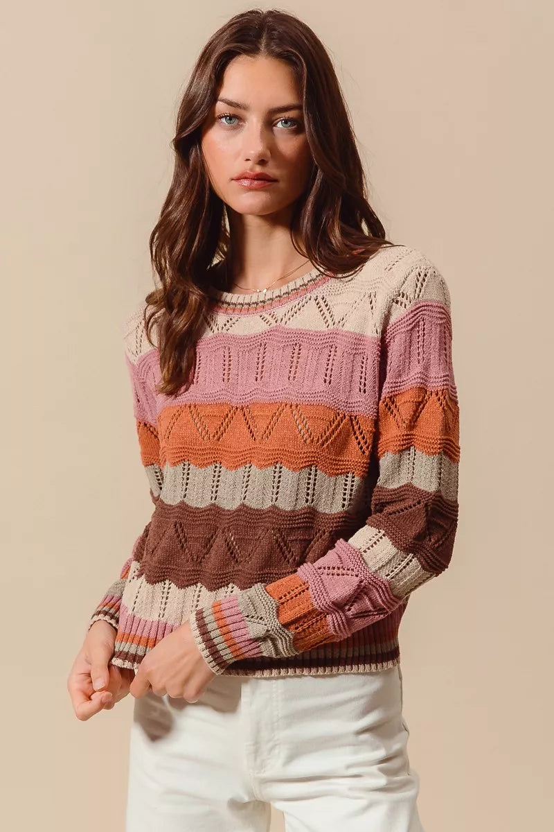 Jamie | Women's Cosy Striped Longline Knit Jumper for Winter