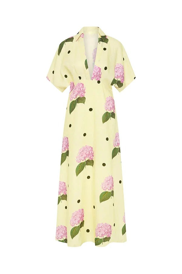 Jasmine Floral Polka Dot Linen-Blend Maxi Dress with Wide Sleeves