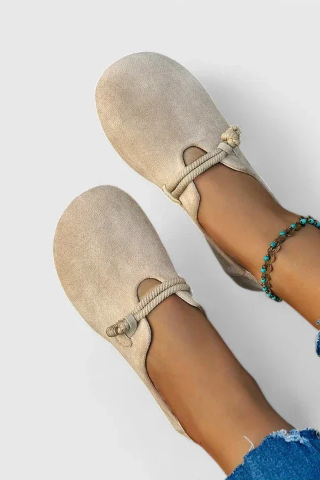 Joanna | Women's Round-Toe Suede Ballet Flats with Rope Tie