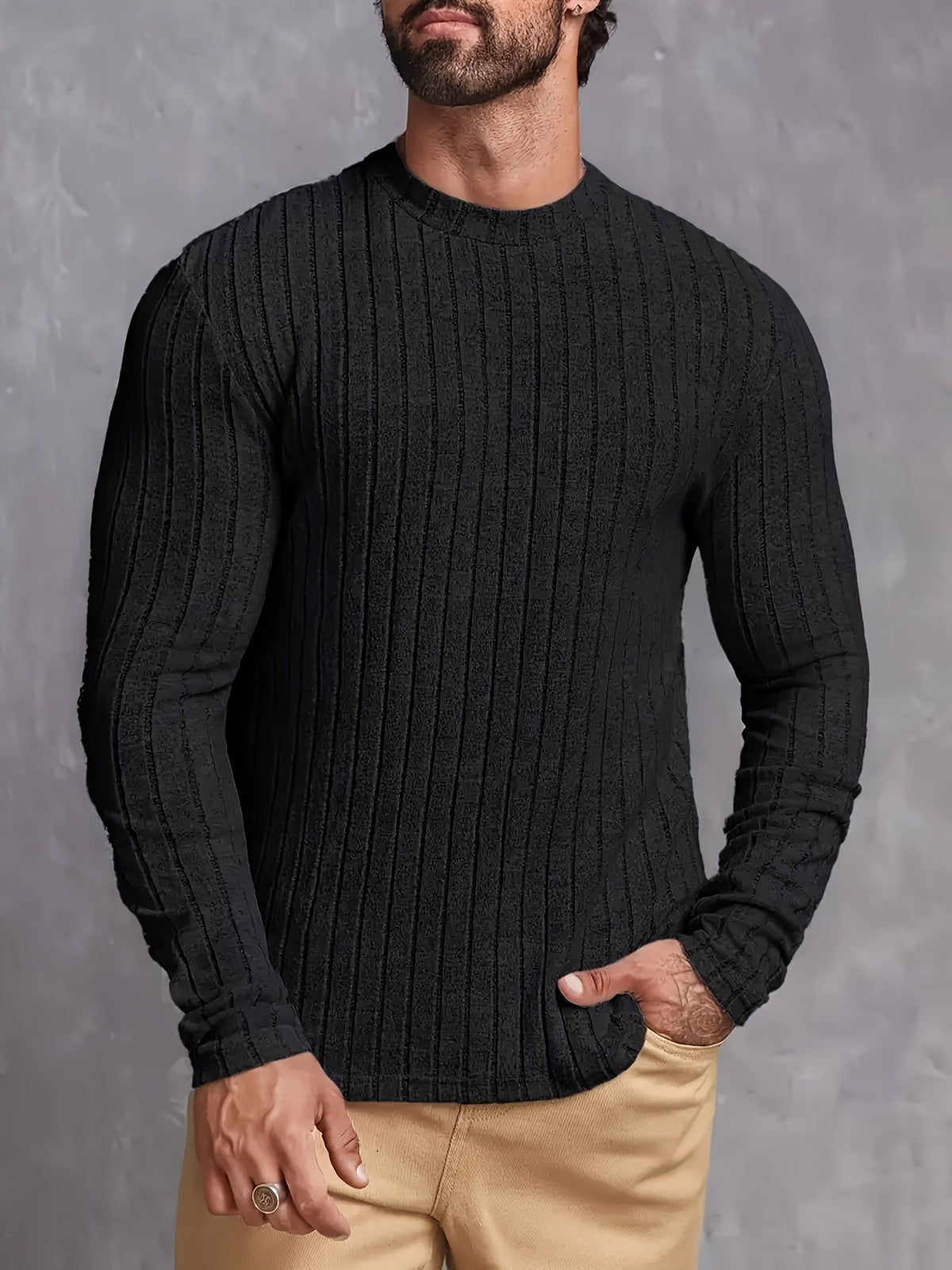 Hugo | Men's Classic Striped Rib-Knit Jumper for Winter