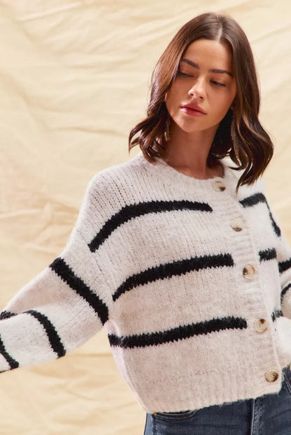 Polly | Women's Cosy Striped Button-Down Winter Cardigan