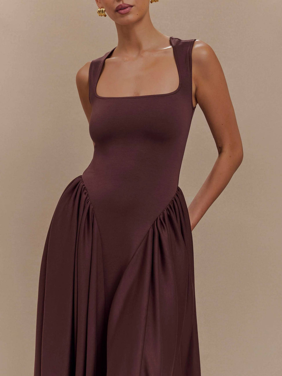 Minimalist Retro Square-Neck Dress
