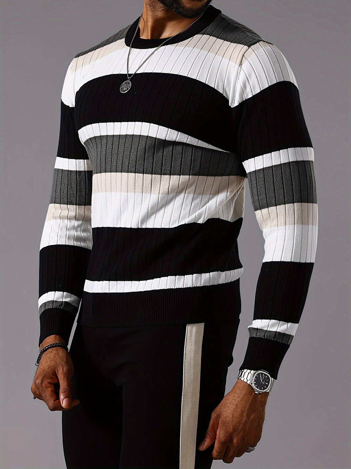 Charlie | Men's Stylish Colourblock Rib-Knit Jumper for Winter