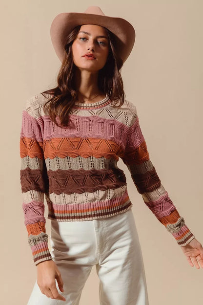 Jamie | Women's Cosy Striped Longline Knit Jumper for Winter