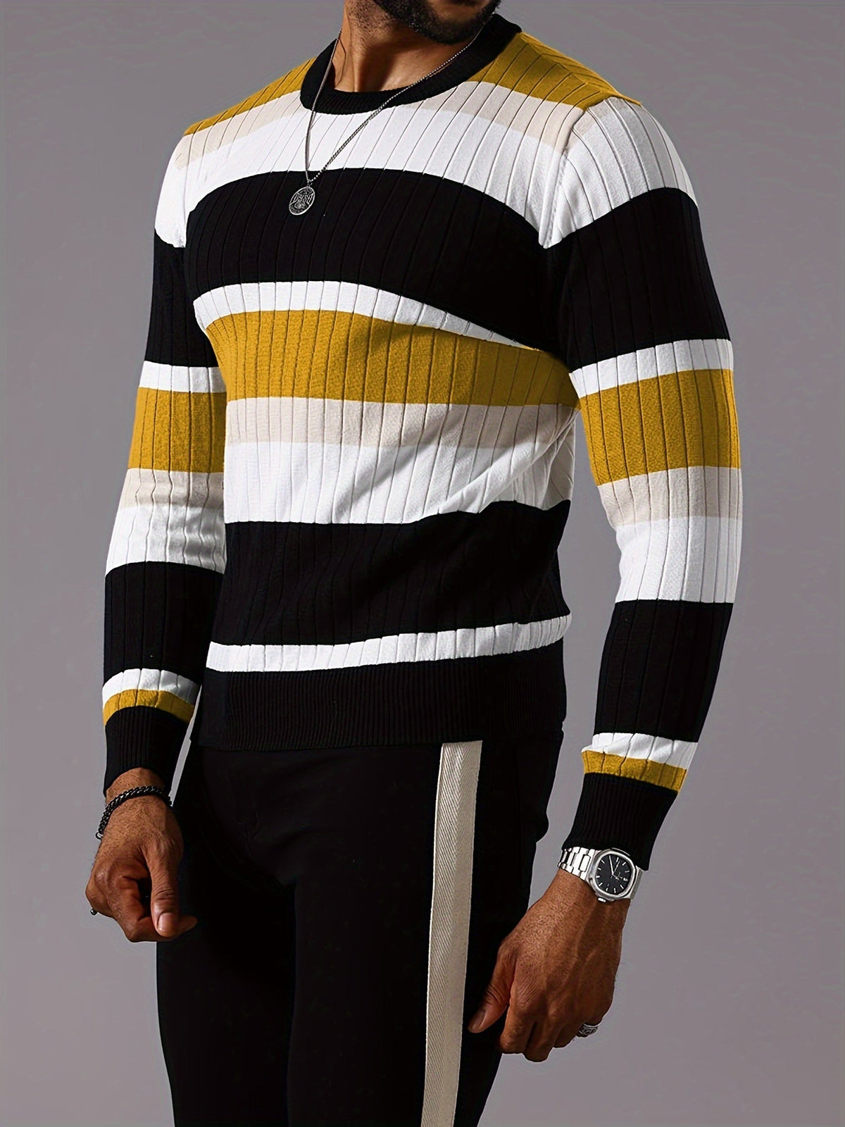Charlie | Men's Stylish Colourblock Rib-Knit Jumper for Winter