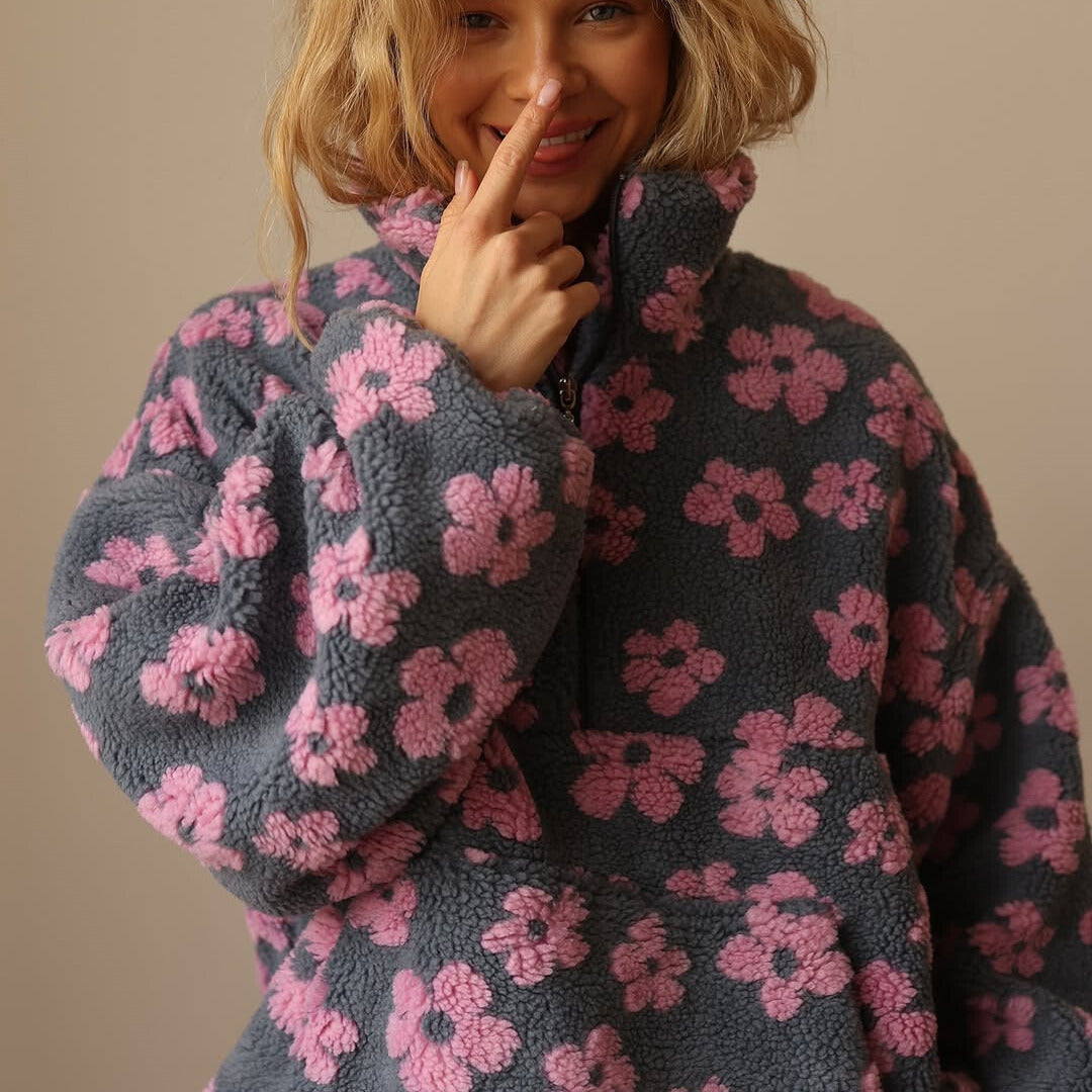 Zephyrine | Women's Luxurious Faux Fur Floral Print Jumper for Winter