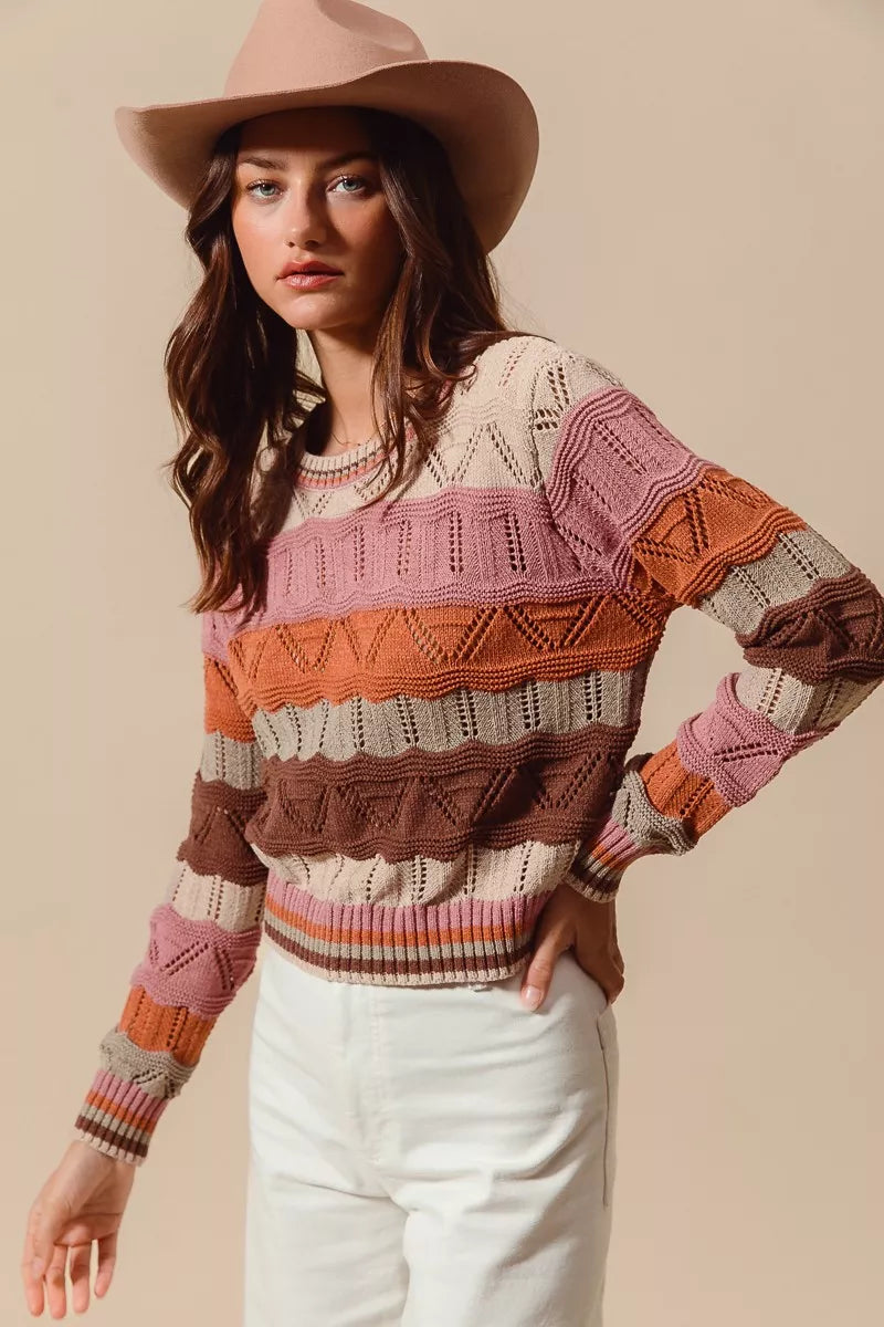 Jamie | Women's Cosy Striped Longline Knit Jumper for Winter