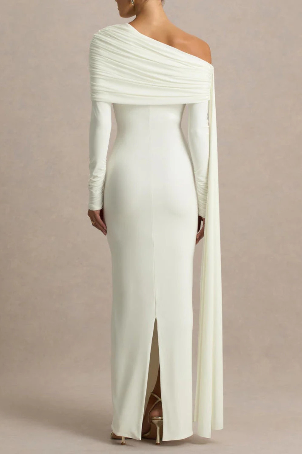 Octavia | Women's Elegant Draped One-Shoulder Cape-Sleeve Fitted Maxi Dress for Black-Tie Events