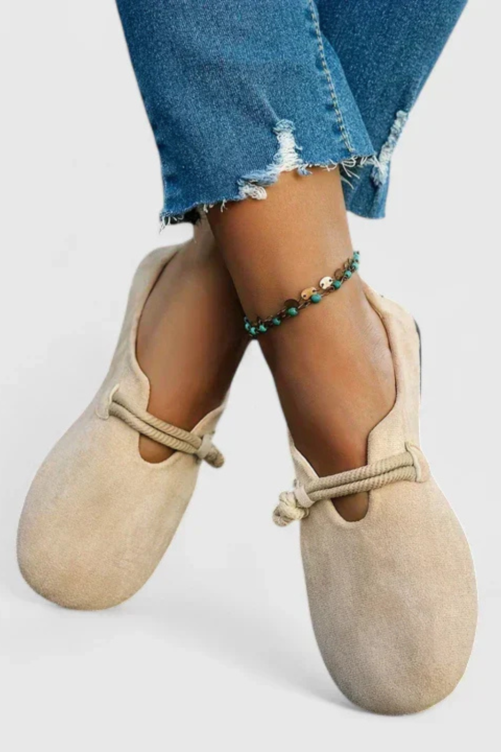 Joanna | Women's Round-Toe Suede Ballet Flats with Rope Tie