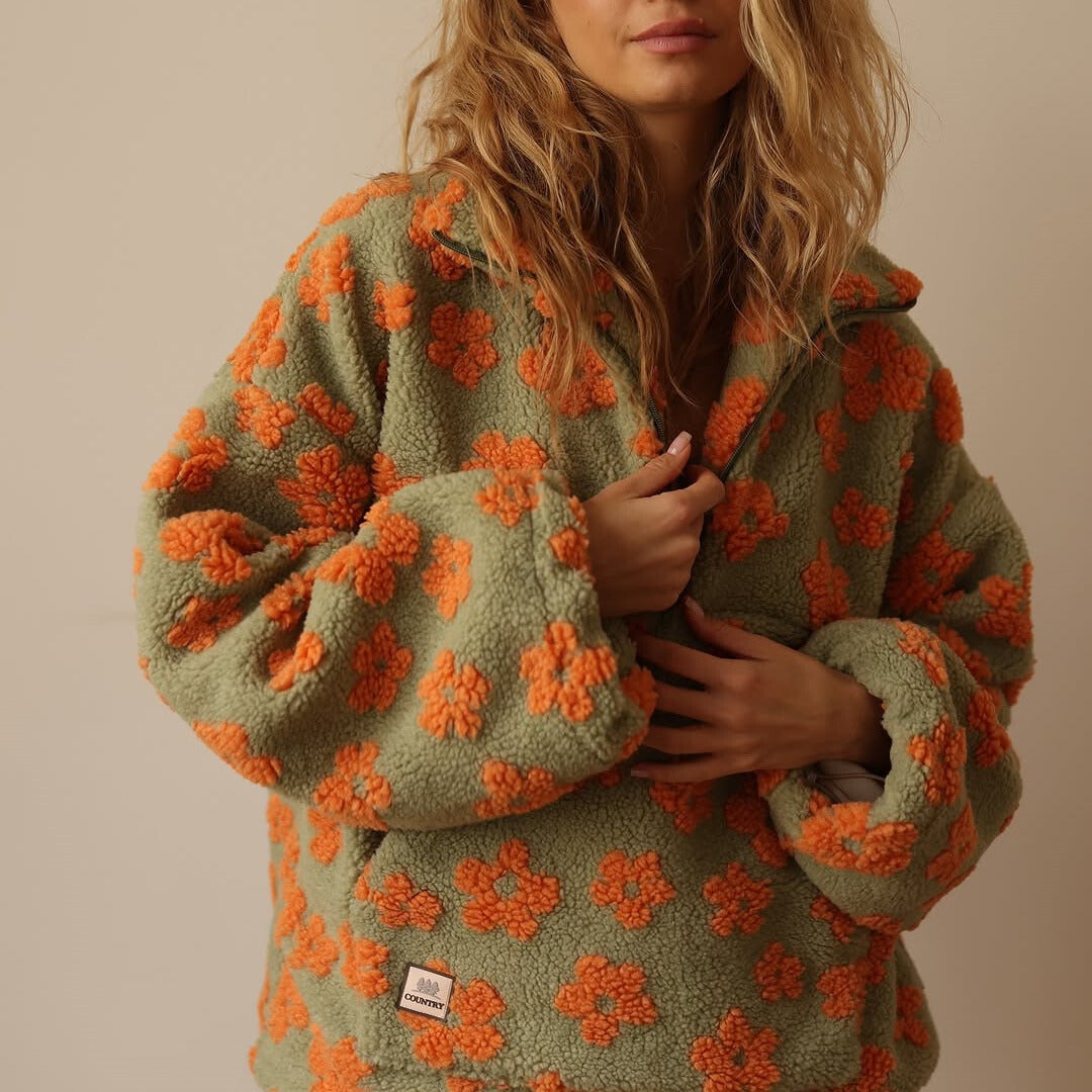 Zephyrine | Women's Luxurious Faux Fur Floral Print Jumper for Winter