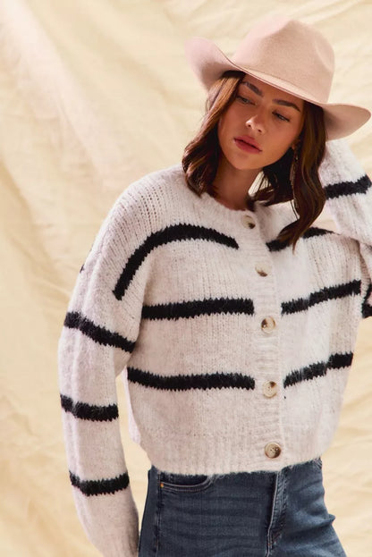 Polly | Women's Cosy Striped Button-Down Winter Cardigan