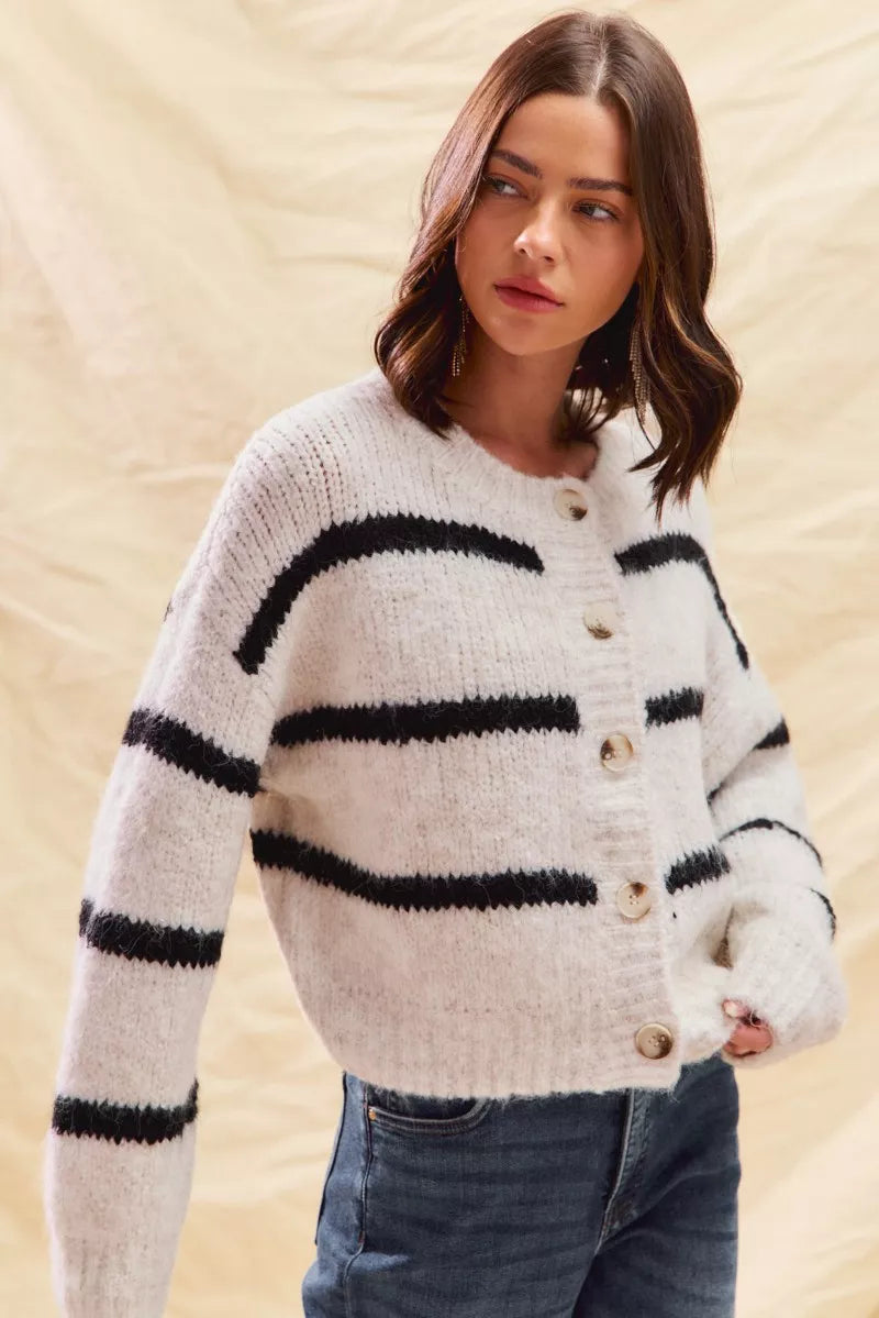 Polly | Women's Cosy Striped Button-Down Winter Cardigan
