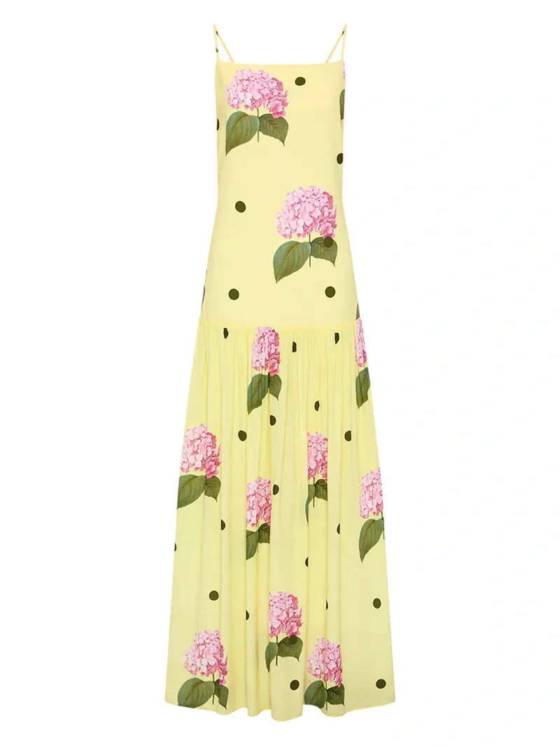 Elegant Polka Dot Floral Print Midi Dress