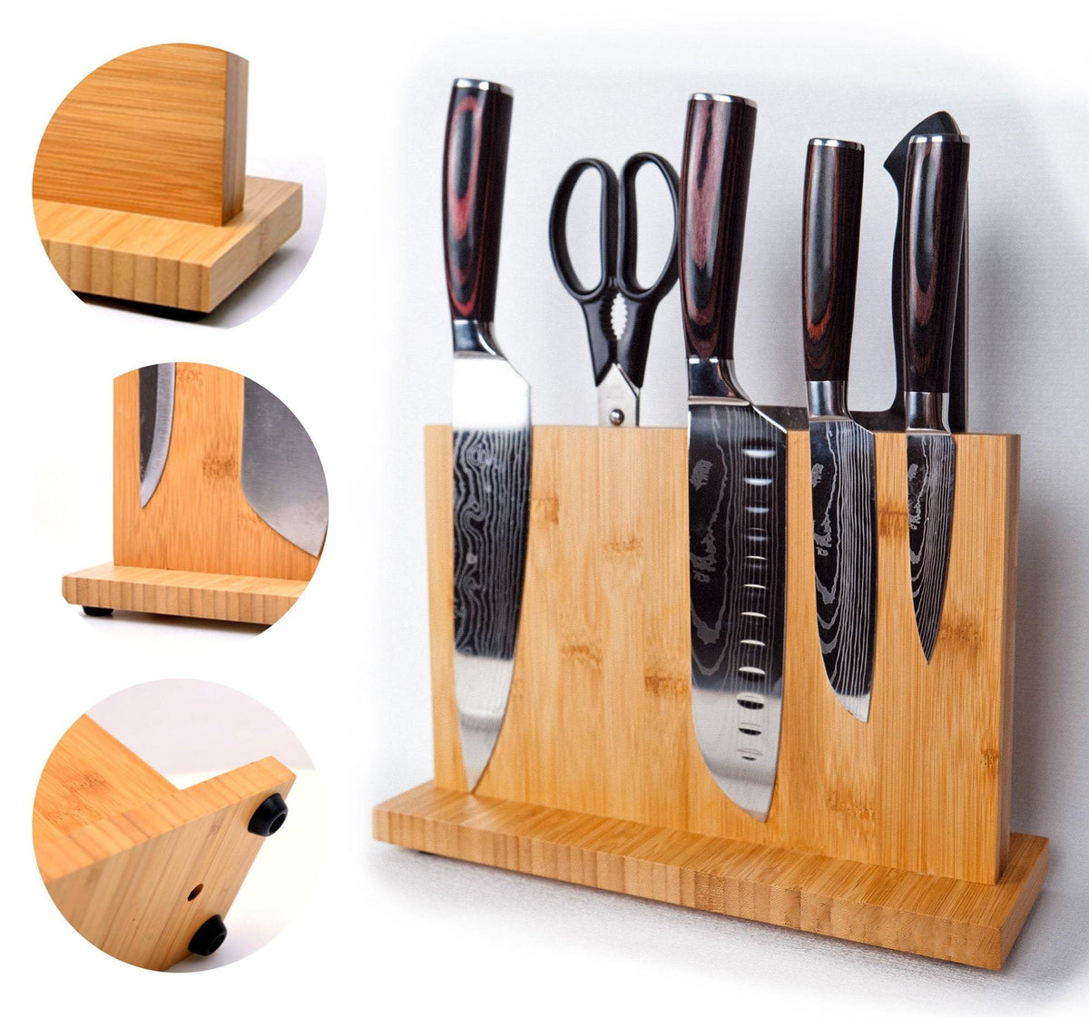 Bamboo Magnetic Knife Block | Space-Saving Knife Holder with Strong Magnets for Hygienic Kitchen Storage
