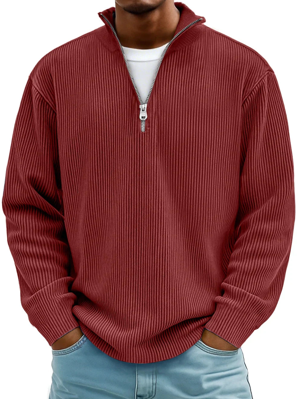 Callum | Men's Ribbed Zip-Neck Jumper for Winter