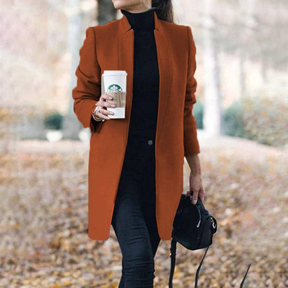 Leanne | Women's Elegant Collarless Long Coat for Winter