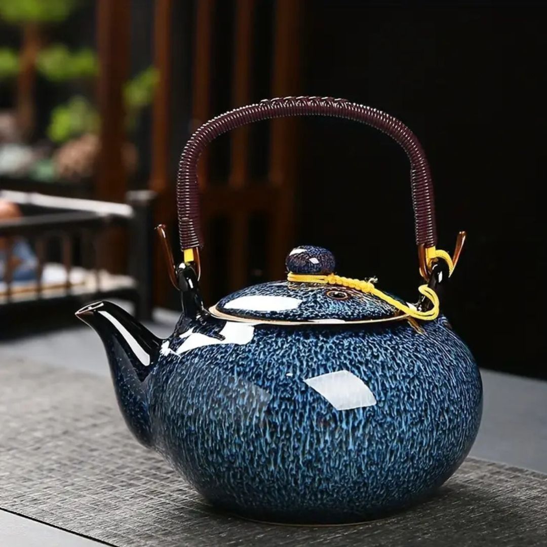Ceramic Japanese Tea Set with Unique Glaze Finish | 700ml Teapot & 6 Cups for Timeless Tea Experience