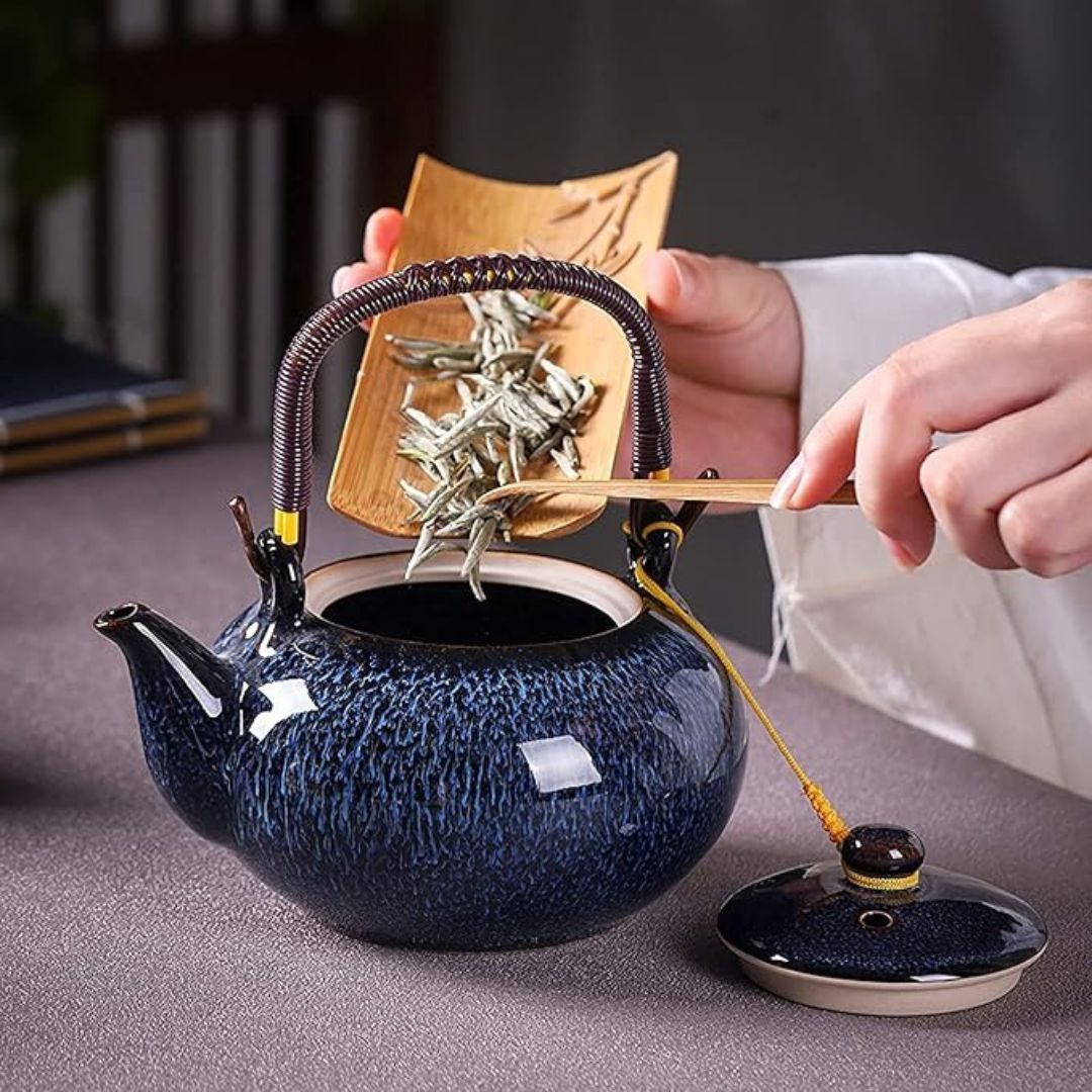 Ceramic Japanese Tea Set with Unique Glaze Finish | 700ml Teapot & 6 Cups for Timeless Tea Experience