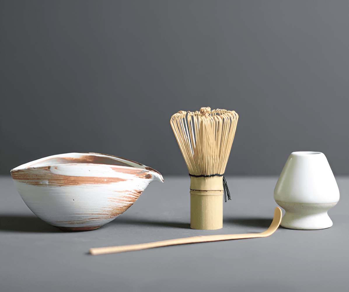 Ceramic & Bamboo Matcha Set with Whisk & Spoon | Elegant Tea Ritual for Mindful Preparation