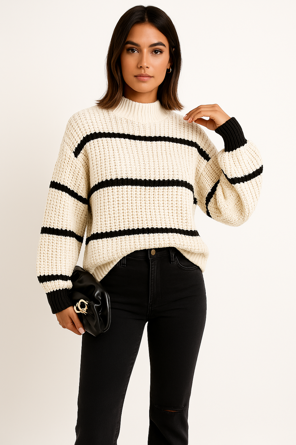 Rachael | Women's Cosy Oversized Striped Crewneck Jumper for Winter
