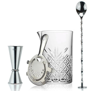 Classic Mixology | 4 Piece Cocktail Mixing Glass Set with Durable Glass Pitcher | Essential Tools for Home Bartenders