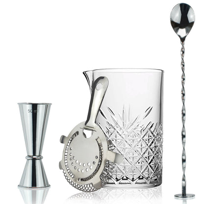 Classic Mixology | 4 Piece Cocktail Mixing Glass Set with Durable Glass Pitcher | Essential Tools for Home Bartenders