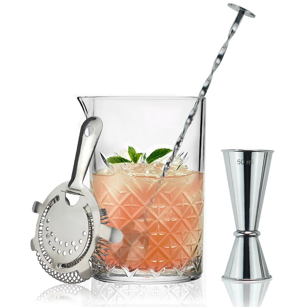 Classic Mixology | 4 Piece Cocktail Mixing Glass Set with Durable Glass Pitcher | Essential Tools for Home Bartenders